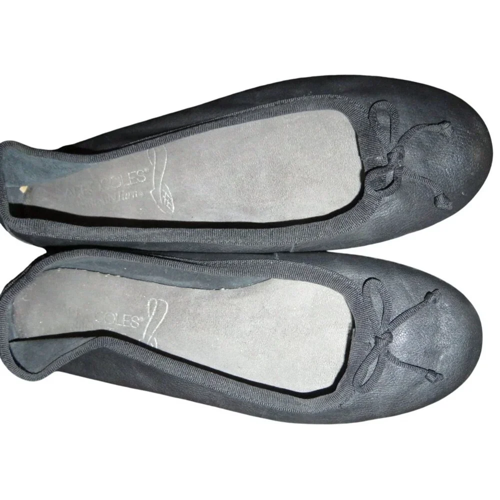 Aerosoles Catalina Black Leather Ballet Bow Accent Flats Driving Shoes size 8.5